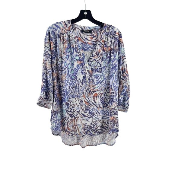 Nine West Women 3/4 Sleeve 1/2 Button Floral Animal Print Boho Top Shirt Size S - Picture 2 of 12